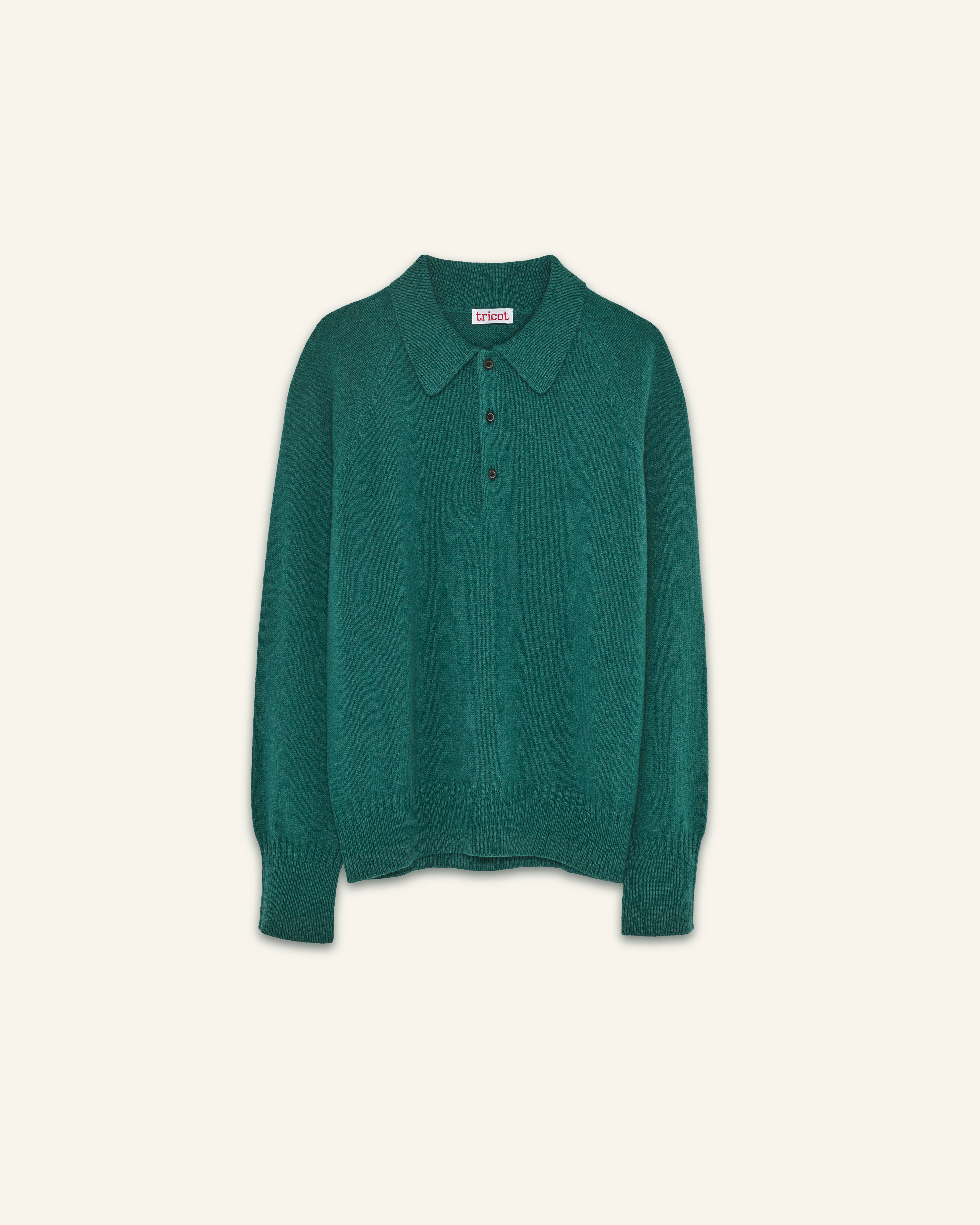 Men's Bottle Green Cashmere Polo Shirt - Image 4