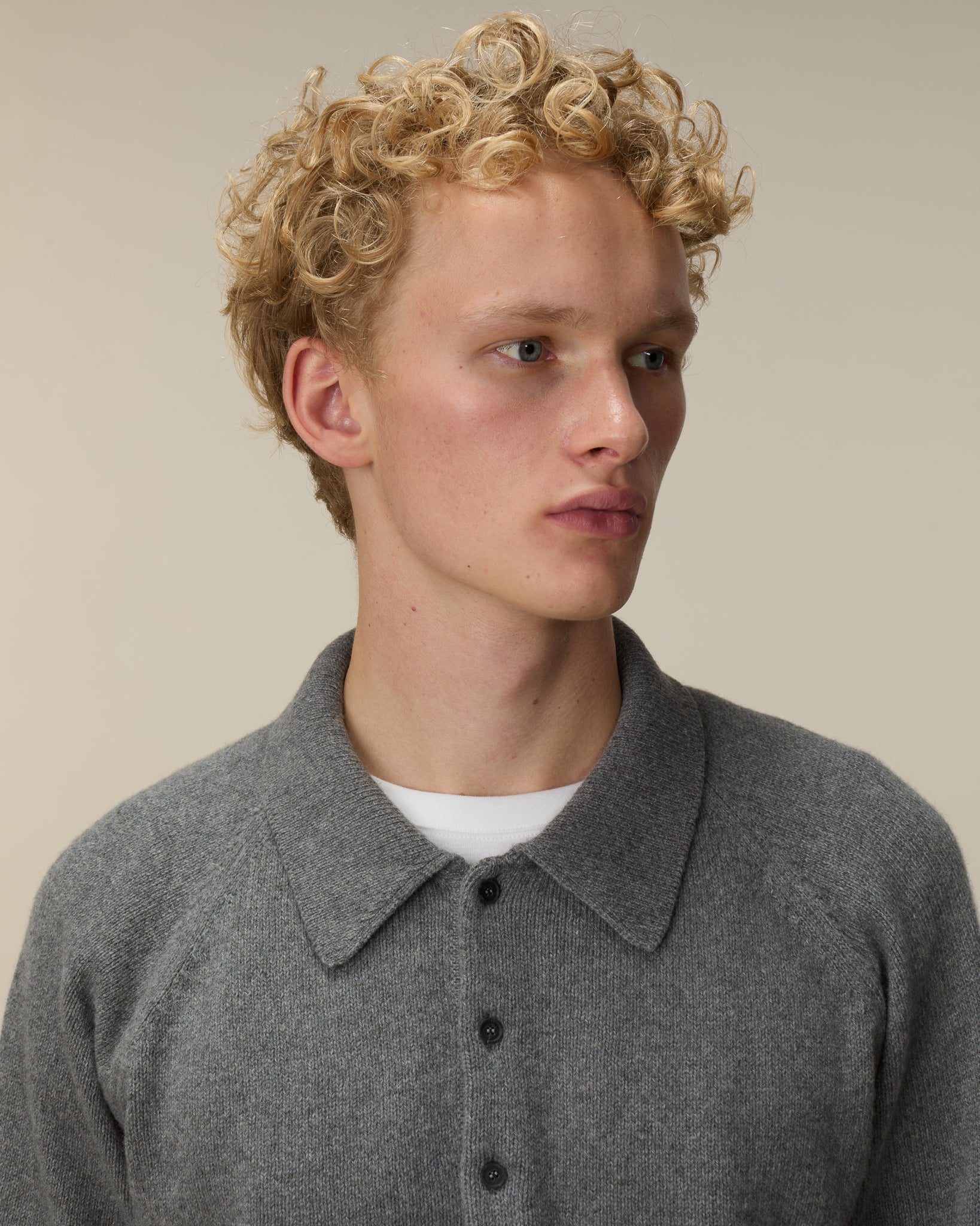 Men's Gray Cashmere polo - Image 3