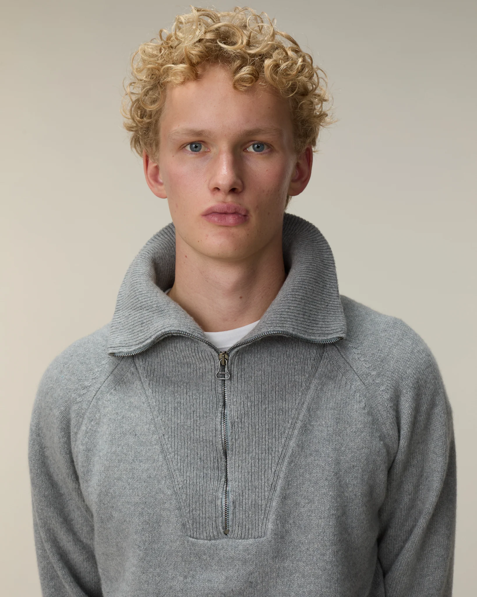 Men's gray cashmere zip collar - Image 3