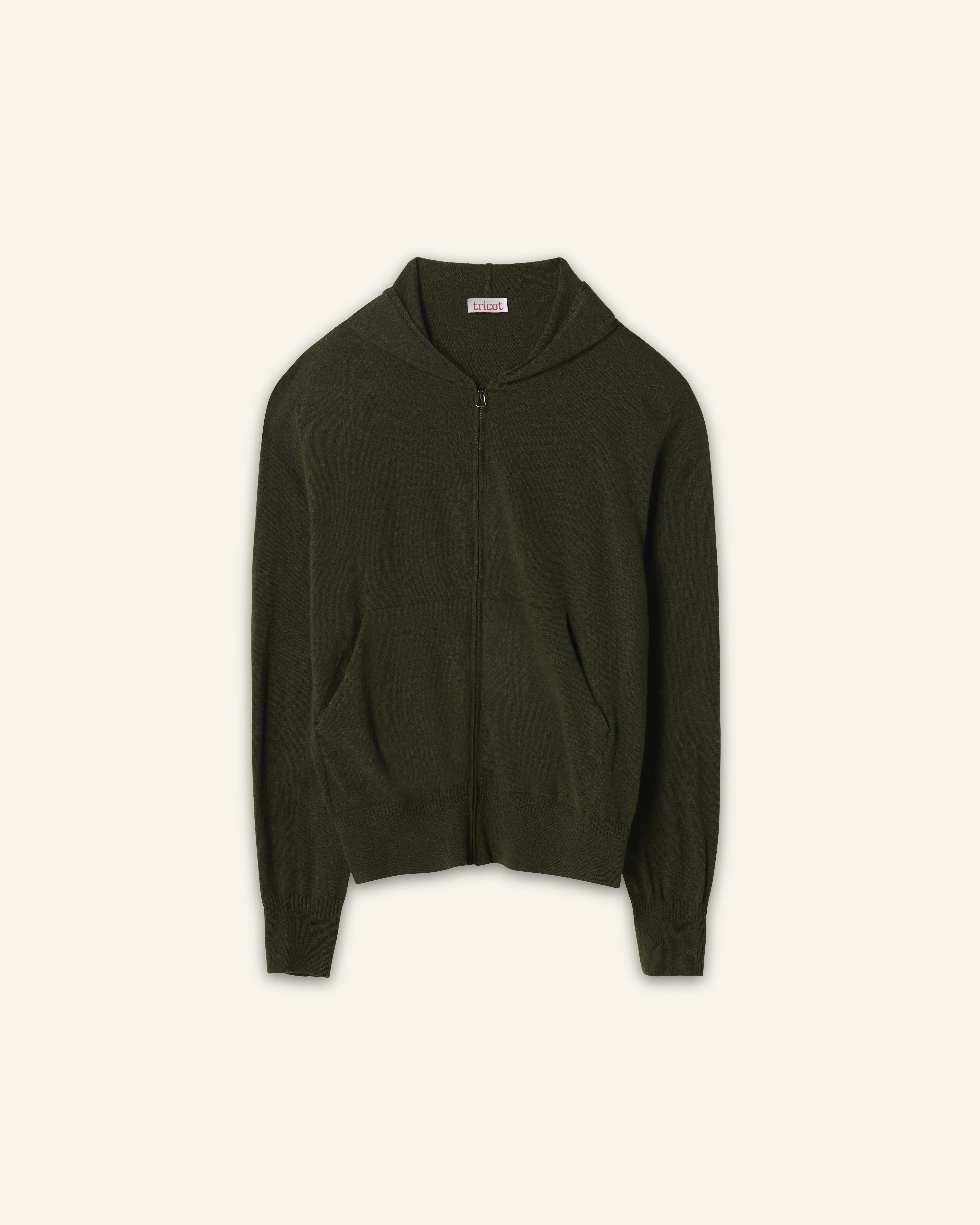 Khaki cashmere hoodie for men - Image 3