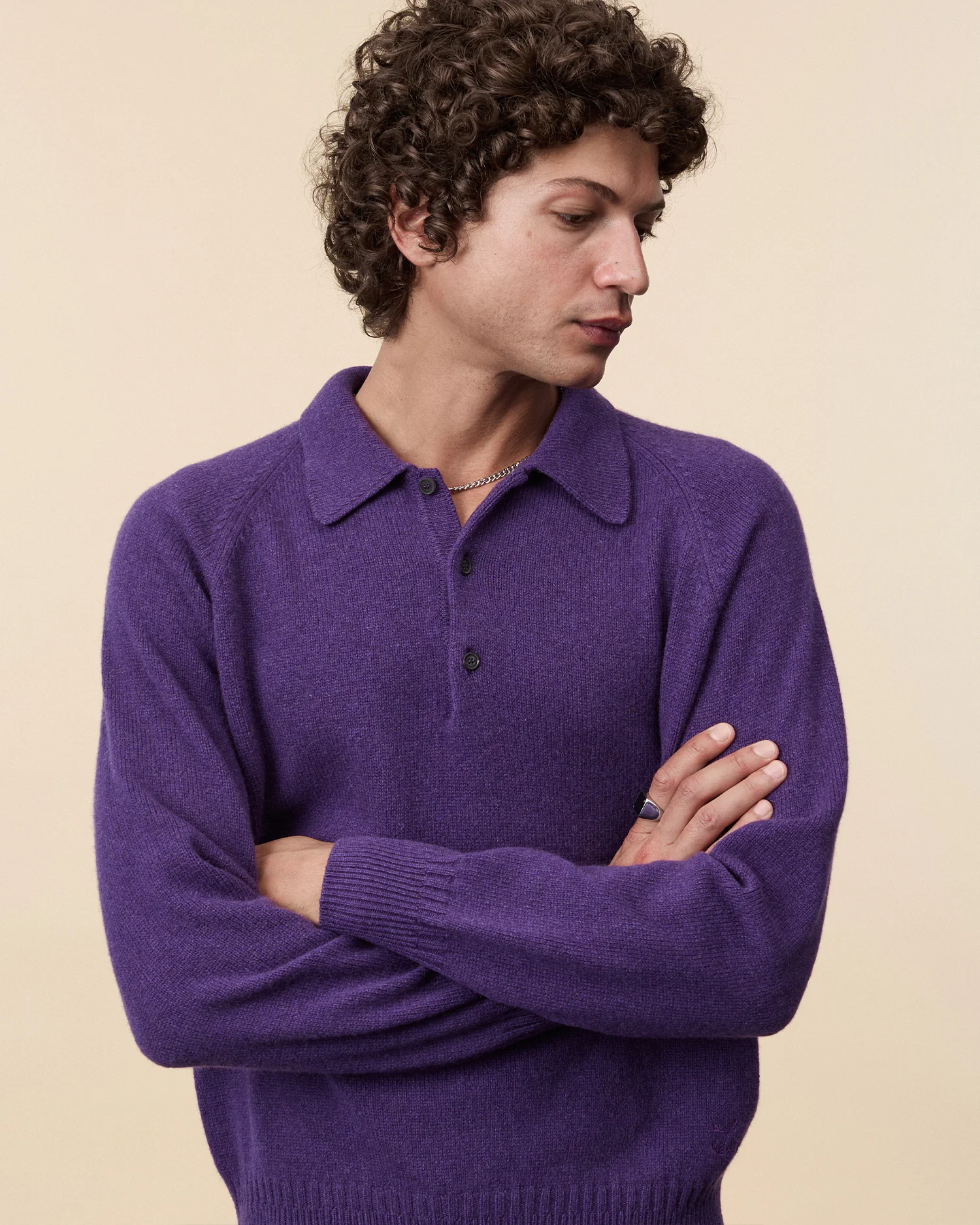 Men's Leo Purple Cashmere Polo Shirt - Image 3