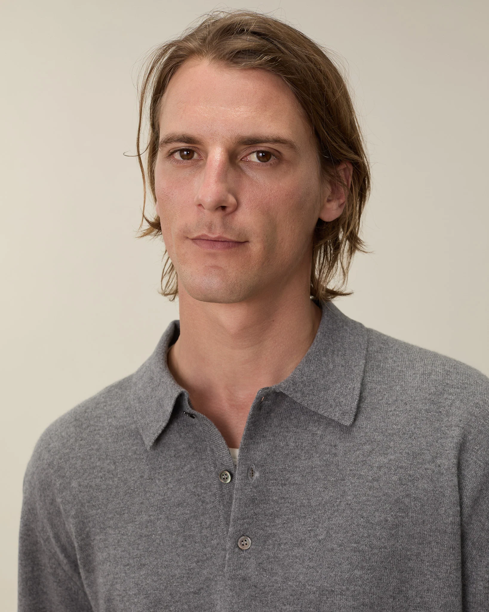 Men’s Lightweight Cashmere Polo – Grey - Image 3