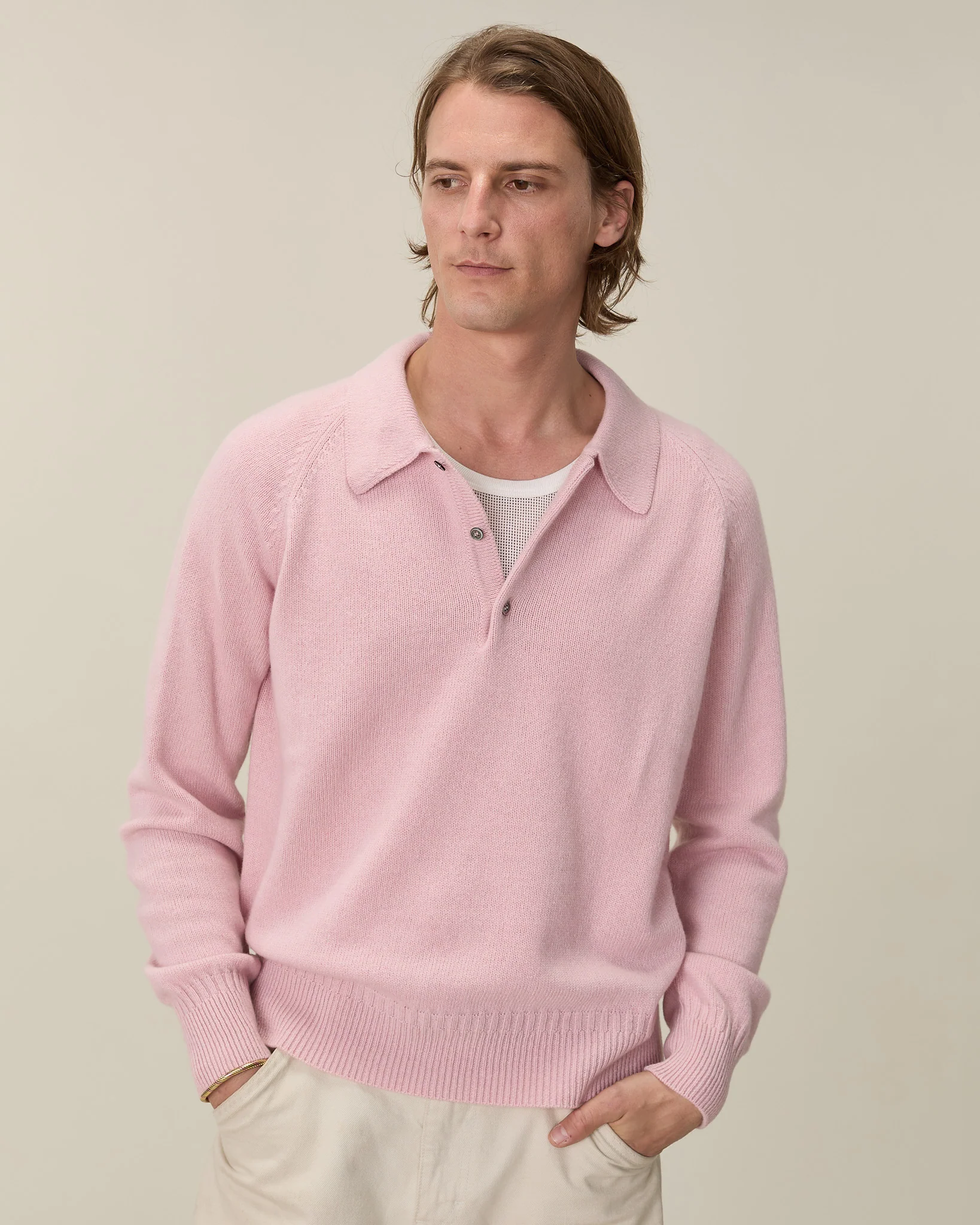 Men's Indian Pink cashmere polo - Image 2