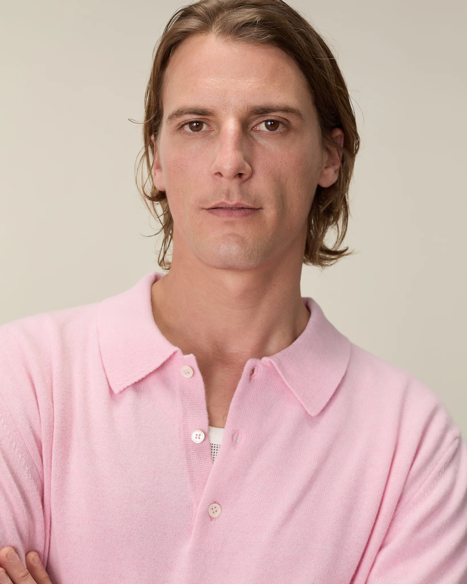 Men's light pink cashmere polo shirt - Image 3