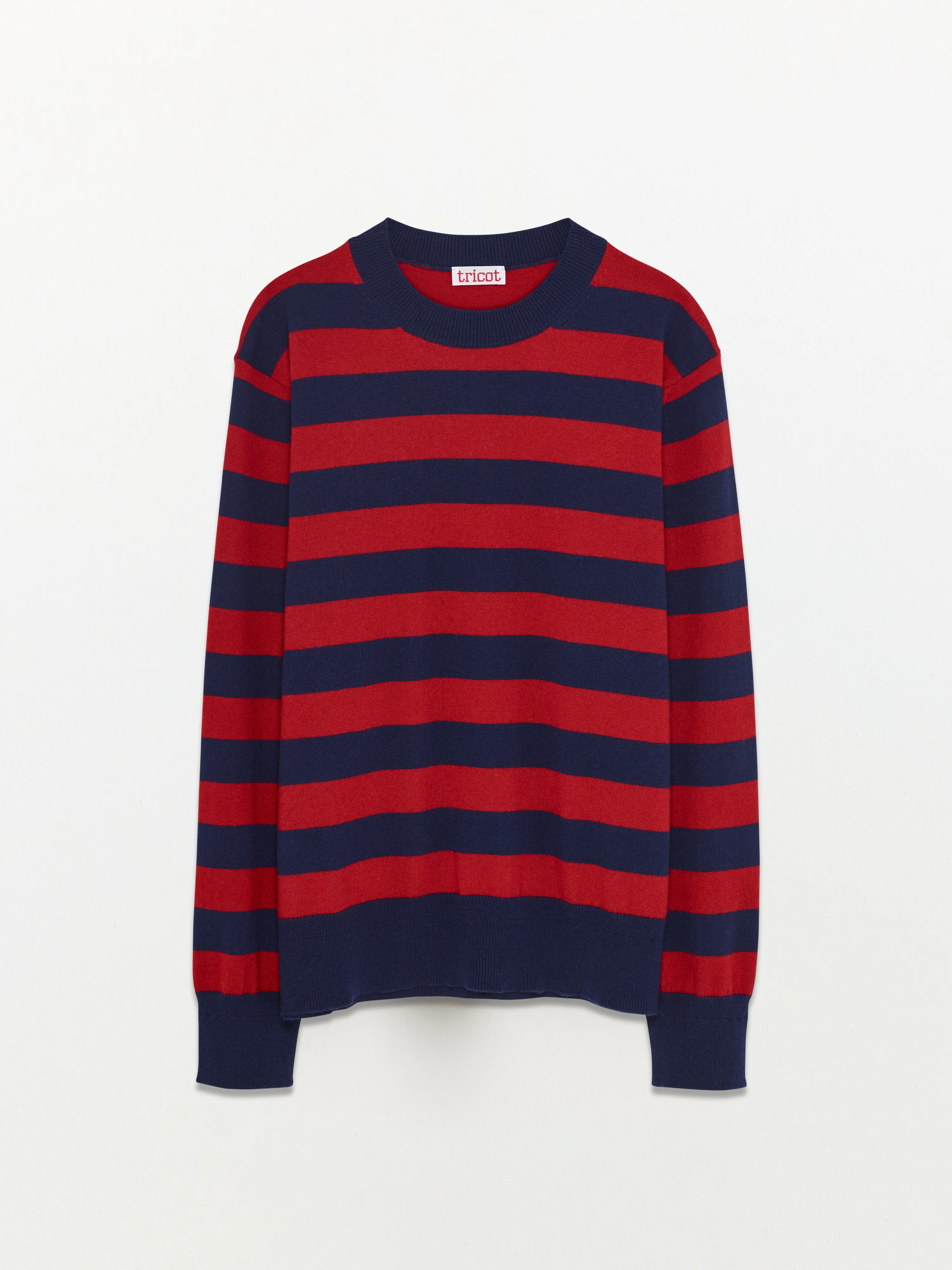 Crewneck cashmere and cotton navy and red Men - Image 3
