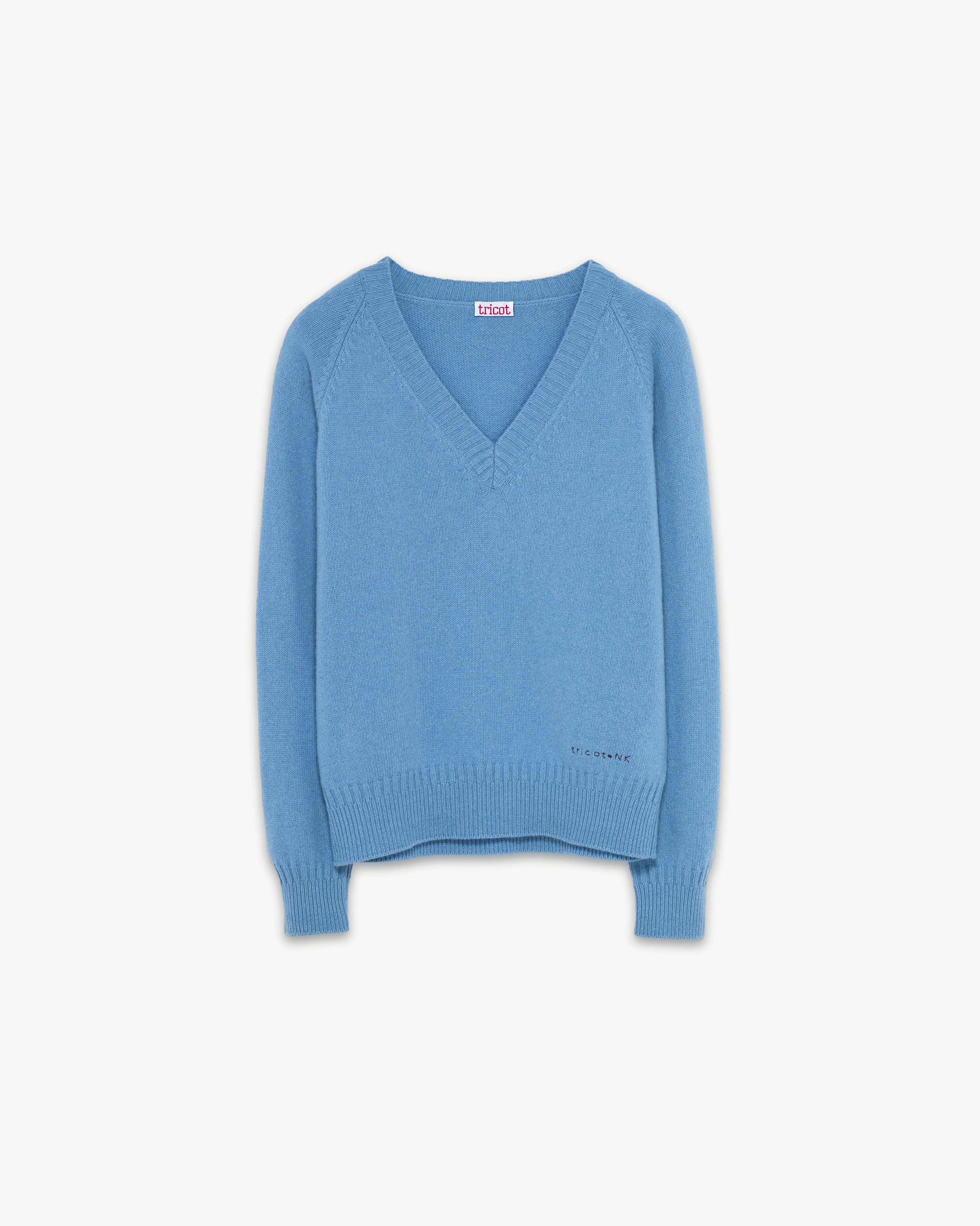 Men's Nina's blue cashmere V-neck - Image 3