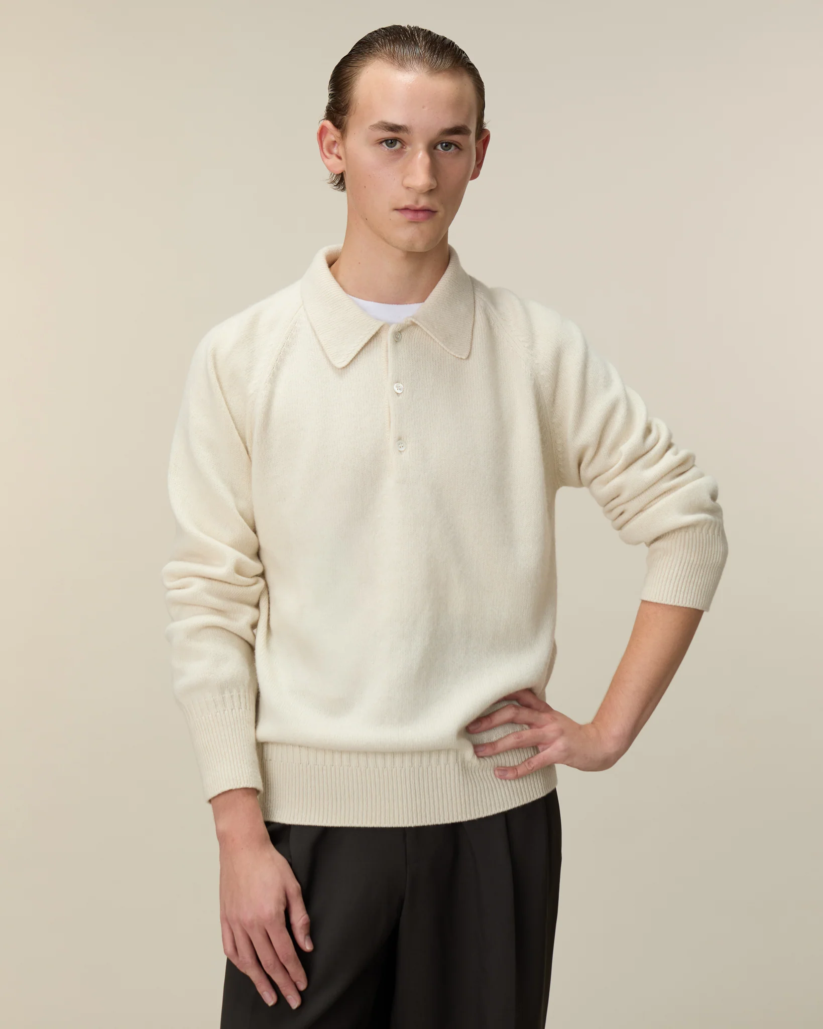 Men's off-white cashmere polo - Image 4