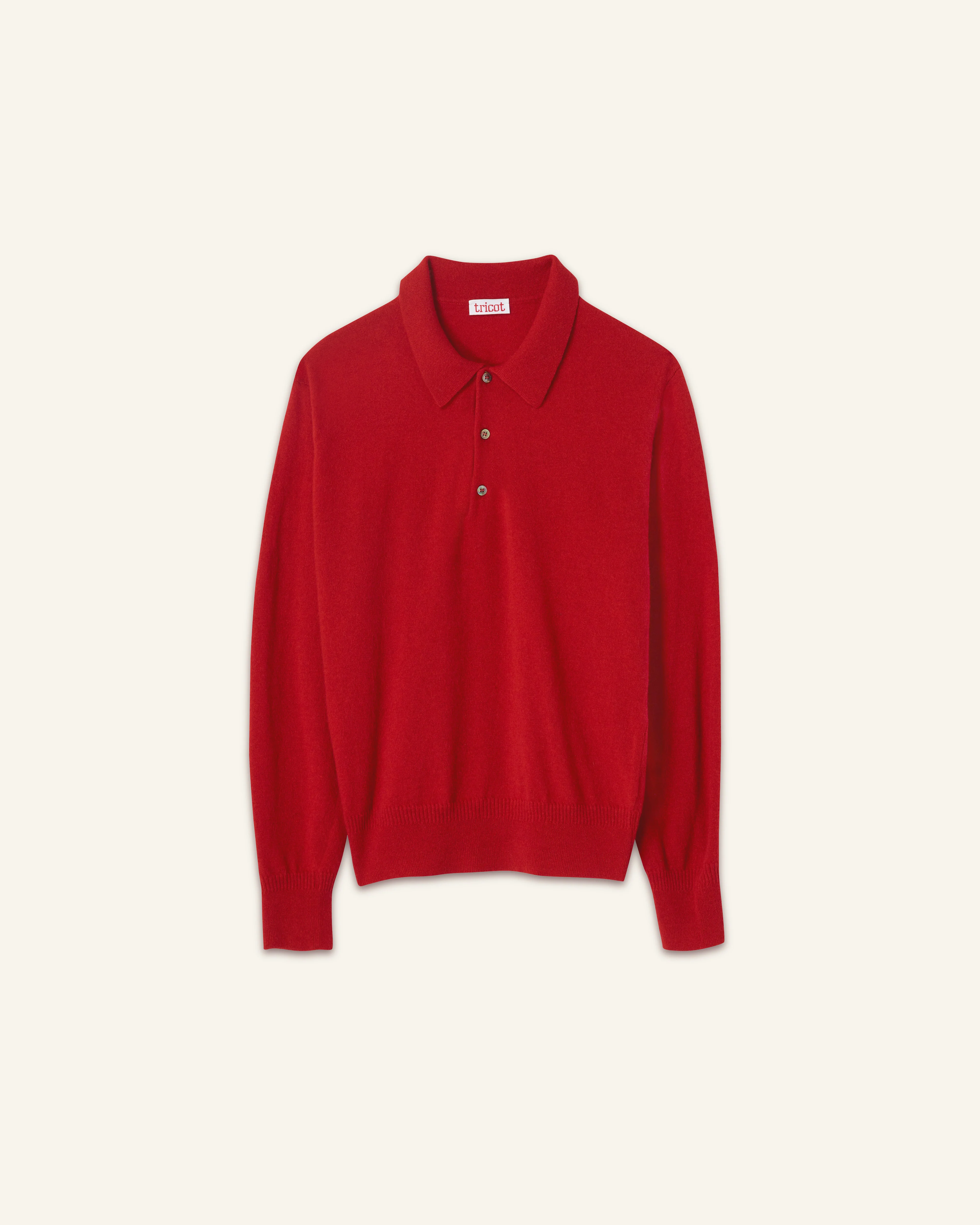 Men’s Lightweight Cashmere Polo — Red - Image 3