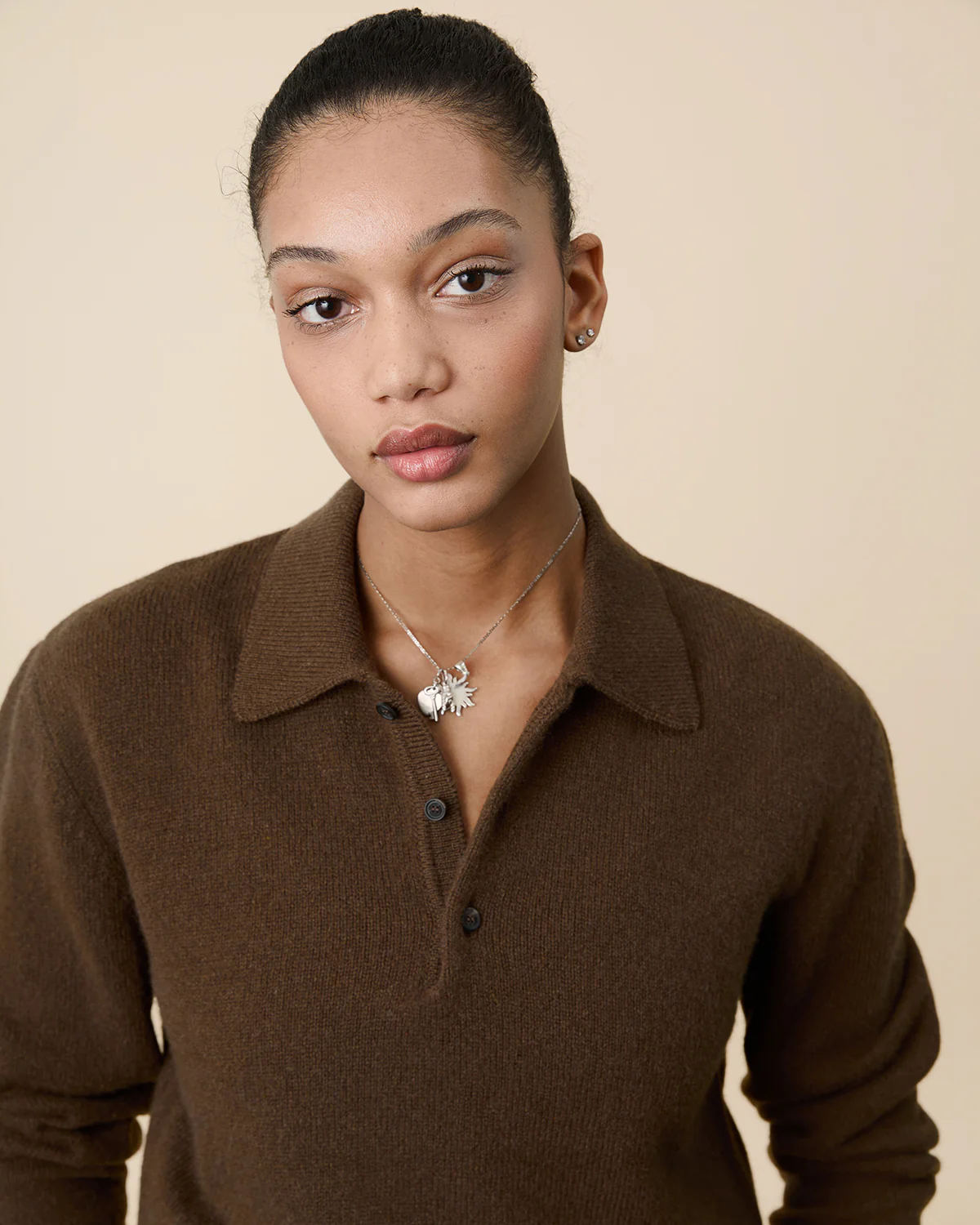Brown Tricot x Sabah Women's Cashmere Polo Shirt - Image 3