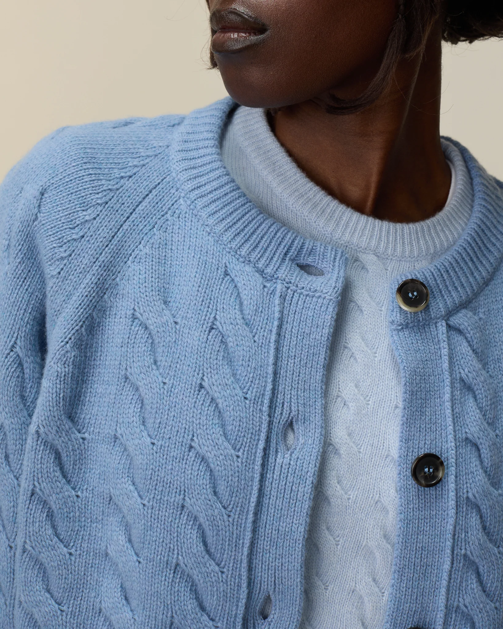 Women's Blue Jean Cable Knit Cardigan - Image 3