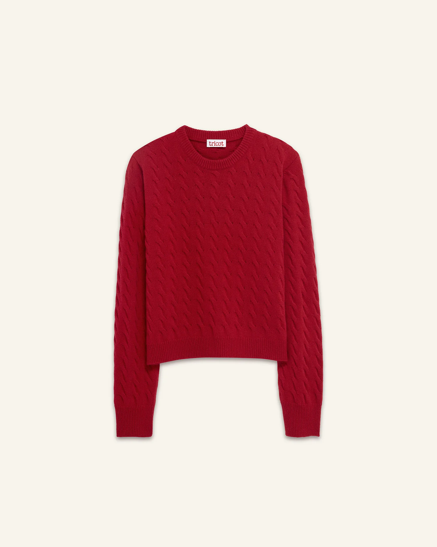 Women's Red Cable Knit Crew Neck Sweater - Image 3