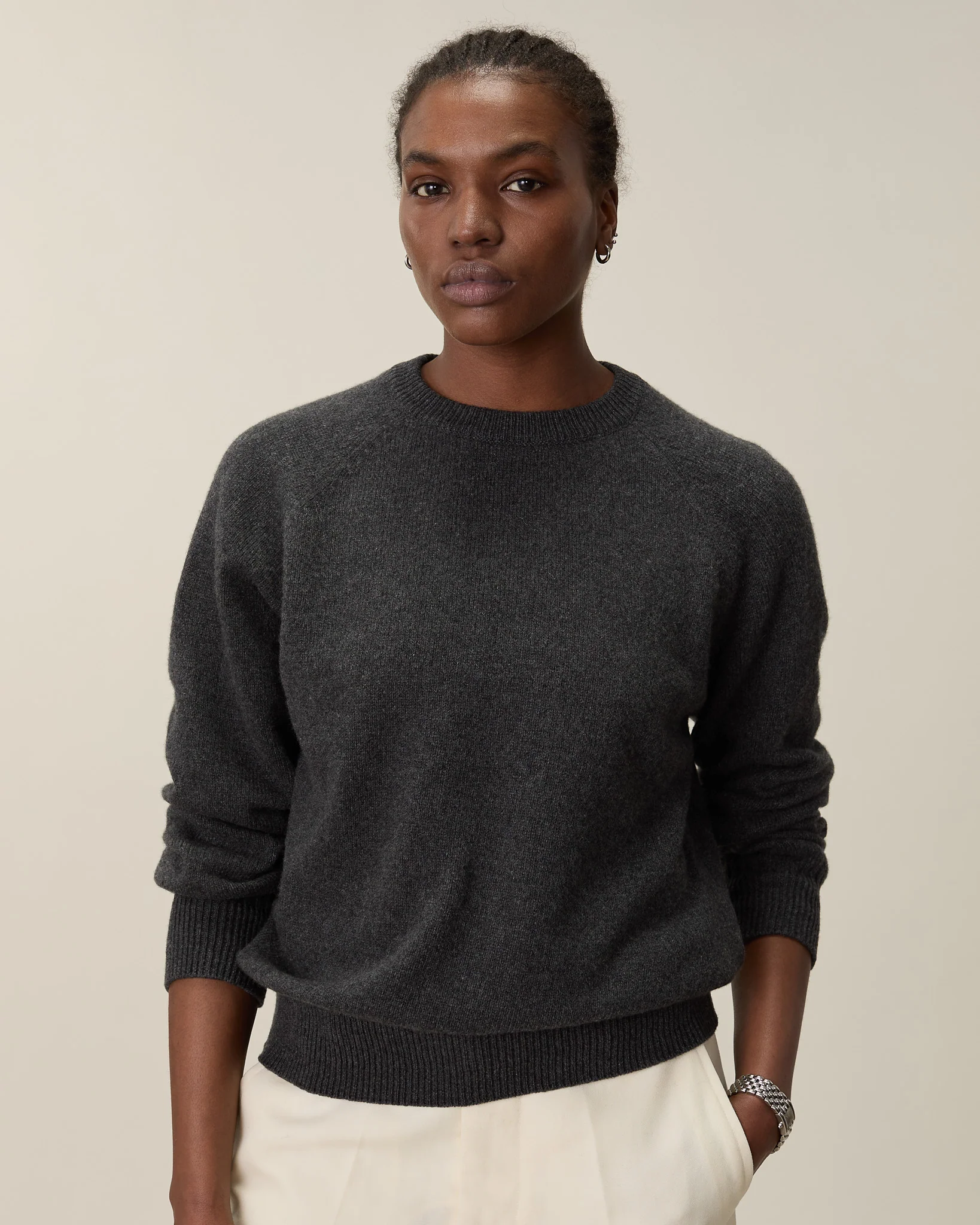 Women's Dark gray Crewneck cashmere sweater - Image 3