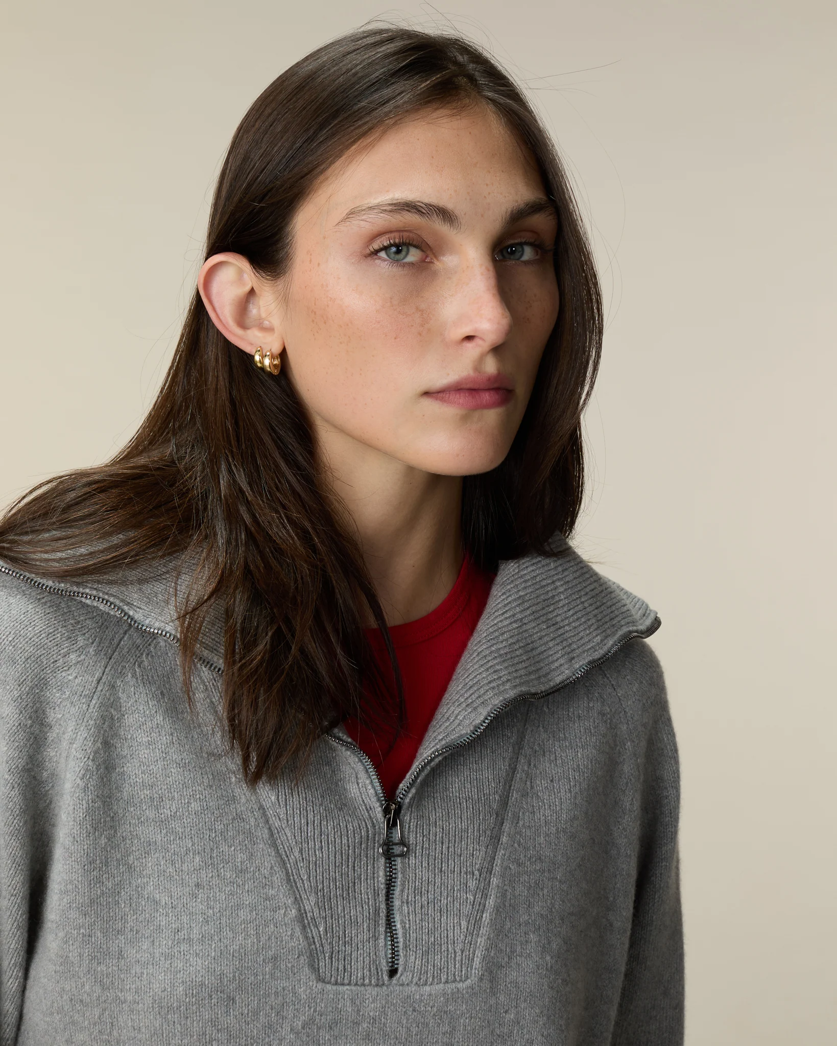 Women's Gray Cashmere Zip collar - Image 3