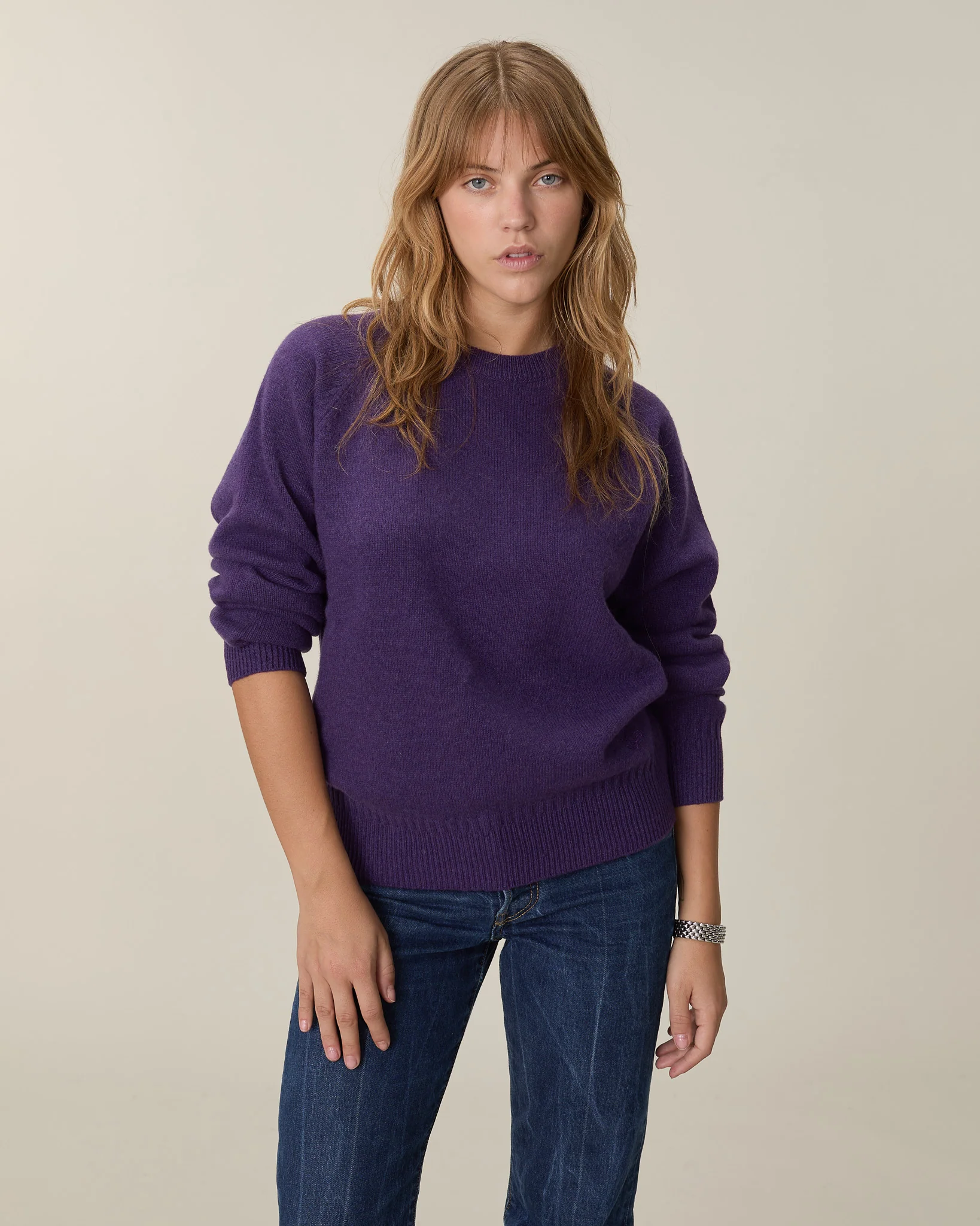 Léo Purple Women's Cashmere Crew Neck Sweater - Image 2