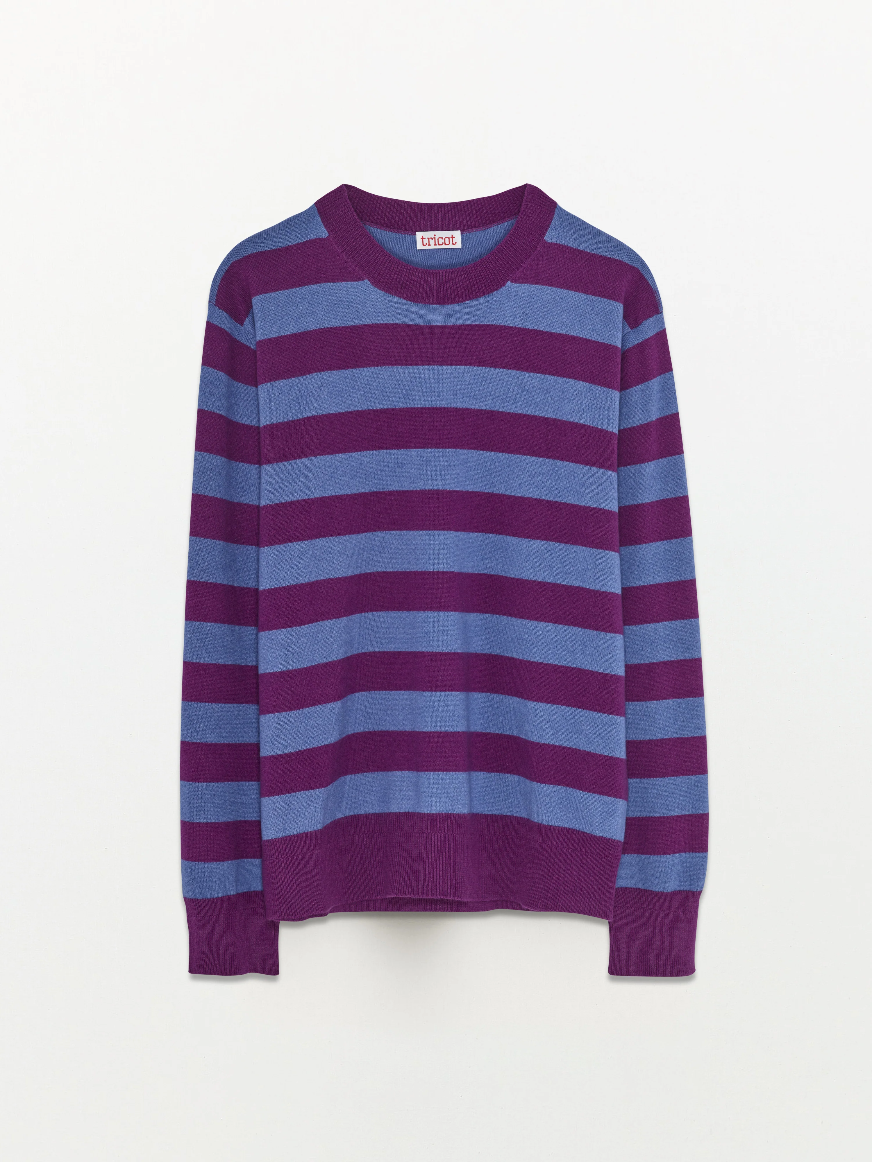 Women's magenta and indigo crewneck in cashmere and cotton  - Image 3