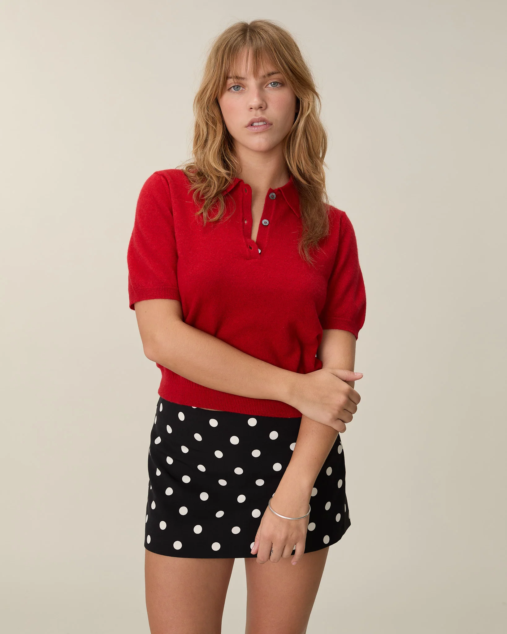 Women's Red Lightweight Cashmere Polo Shirt - Image 3